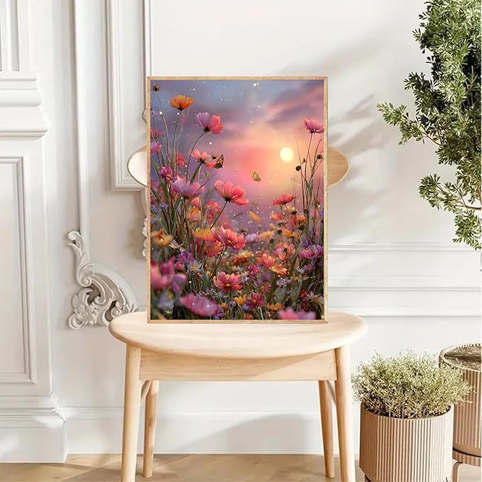 NWQZBYHT Diamond Art Kits for Adults,Wild Flowers 5D Diamond Painting Kits for Beginner,DIY Round Diamond Dots Flowers Gem Art for Adults, Paint by Diamonds Pictures Crafts Home Decor 12x16 Inch