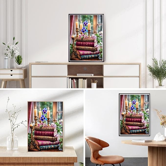 DPHERO Antique Books Diamond Painting Kits for Beginners Adults,5D DIY Candles Diamond Art Kits,Round Full Drill Window Gem Art Crafts,DIY Painting by Numbers for Home Wall Decor 12x16 inch