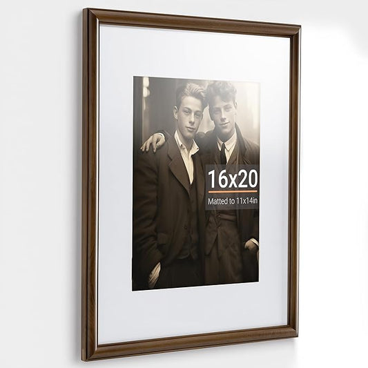 Heimlove 16x20 Picture Frame,16 x 20 Natural Solid Walnut Wood Frame Matted to 11x14 with Tempered Glass,16"x20" Handcrafted wood Poster Frame,Vertical or Horizontal Wall Hanging Display,1 Pack