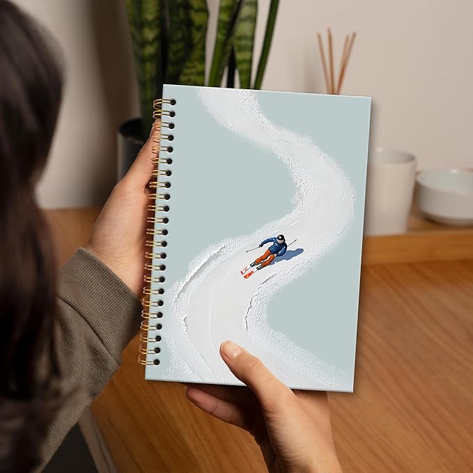 XNXLDYLH Ski Winter Christmas Scene Notebook Journal, Ski Skiing Themed Lover Gifts for Skiers Men Women, Skiing Spiral Notebook, Christmas Winter Office School Supplies Gifts for Women, 5.5x8.3Inch