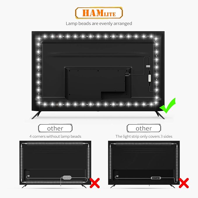 HAMLITE TV Bias Lighting 6500K True White for 70 72 75 80 82 85 Inch TV, 18Ft USB TV LED Backlight with RF Remote Cover 4 Sides Behind TV Background Room Decor Gaming Light for Men Ambient Mood Light