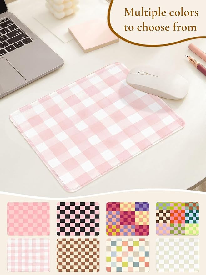 Cute Pink Mouse Pad,Retro Checkered Pattern Mousepad,Square Aesthetic Plaid Waterproof Grid Mouse Mat Design, Non-Slip Rubber Base Computer Funny Boho Mouse Pads, Desk Accessories,Light Pink