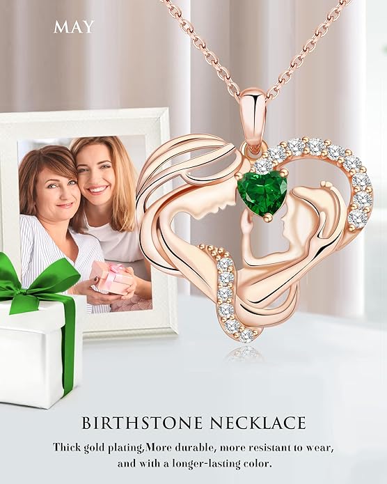 Mothers Day Gifts for Mom - Rose Heart Necklaces for Women, 925 Sterling Silver Birthstone Jewelry to My Wife Necklace, Birthday Gifts for Mother Grandma Girlfriend Her