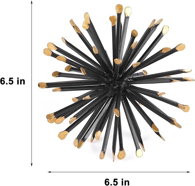 Retrome 6.5 Inch Starburst Table Decoration, Modern Metal Decorative Spike Tabletop Sculpture Shelf Accents, Black & Gold