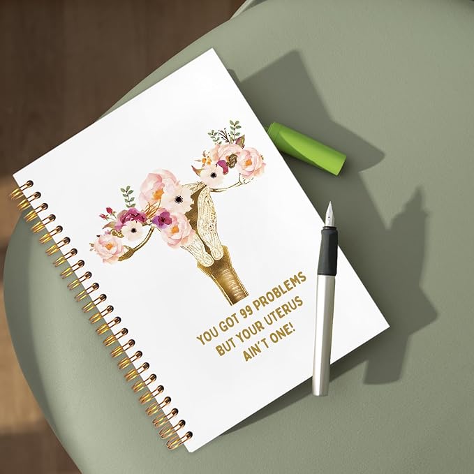 WUCHJ Hysterectomy Gifts Notebook, Pregnancy Gifts Journal, Floral Feminist Uterus Anatomy Spiral Notebook Journal for Note Taking, Nurse Medical Office Supplies, 5.5x8.3 Inch