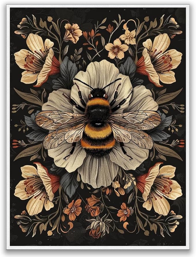Vintage Bees Poster William Morris Wall Art Print,Vintage Floral Cottagecore Decor Mid Century Dark Academia Decor Botanical Canvas Print for Office Bedroom Living Room 12x16in Unframed poster