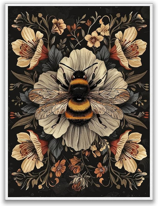 Vintage Bees Poster William Morris Wall Art Print,Vintage Floral Cottagecore Decor Mid Century Dark Academia Decor Botanical Canvas Print for Office Bedroom Living Room 24x36in Unframed poster