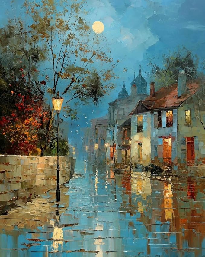Mosaflare Paint by Numbers for Adults Beginner, Street Scenery Adult Paint by Number Kits on Canvas, DIY Landscape Acrylic Oil Easy Painting by Numbers for Home Wall Decor 16X20 inch (Without Frame)
