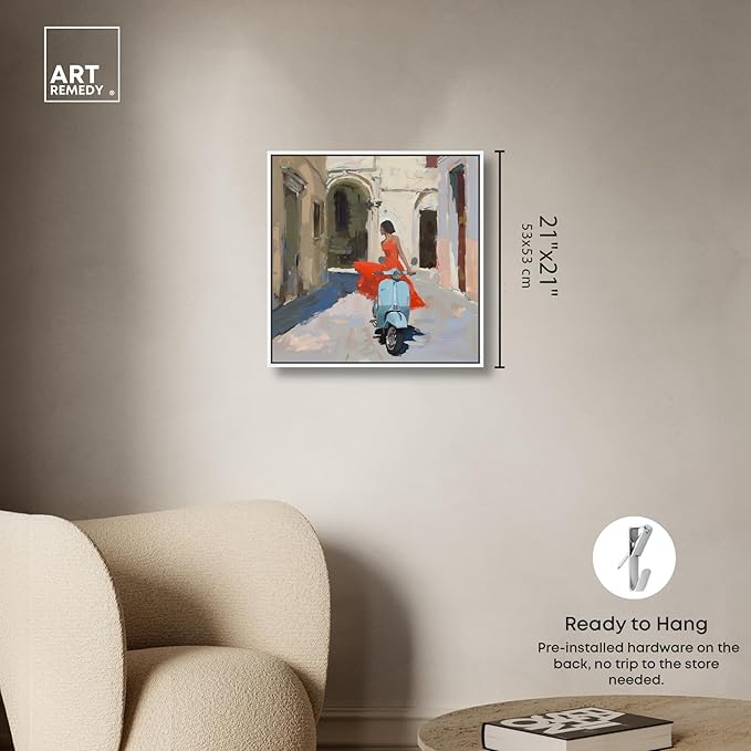 Art Remedy Venice Visits Canvas Classic Landscape Art, White Frame, 20" x 20"