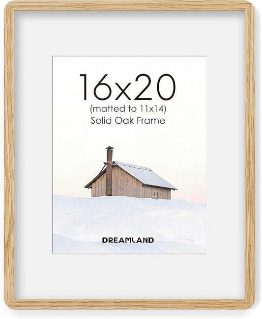 Dreamland 16x20 Picture Frame, Natural Oak Wood Photo Frame with Mat for 11x14, Round Corner 16 x 20 Matted Picture Frames with Resistant Plexiglass for Wall Mounting or Tabletop, Oak Color, Set of 1