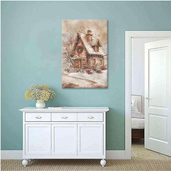 Canvas Wall Art Home decor Winter Gingerbread House Traditional Christmas Print Festive Artwork Wall Decor canvas print poster 16x24in-UnFramed