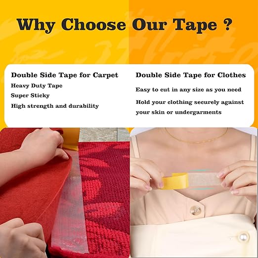 Double Sided Fabric Tape Heavy Duty Mounting Tape 1.58" x 33FT Resistente Clear Super Stick Tape with Fiberglass Mesh High Tack Strong Adhesive for Clothes Carpet Arts