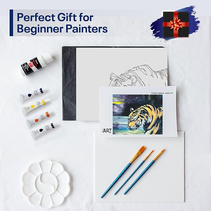 DIY Painting Kits for Adults and Kids with Video Tutorials: Learn How to Paint Abstract Tiger – Painting Set & Art Supplies Kit – 9 Piece Acrylic Paint Set