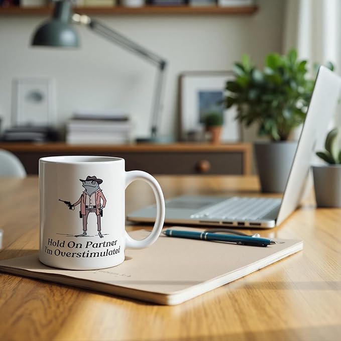 Funny Frog Meme Mug 11 oz, Funny Sarcastic Gifts for Coworkers Friends Coffee Cups Ceramic, Hold on Partner I'm Overstimulated Ceramic Mug for Coffee Tea Hot Cocoa Home Office Work