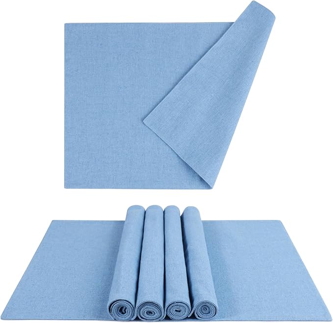 MANSPHIL Light Blue Placemats Set of 6 Double Layer Thick Fabric Table Mats Faux Linen Place Mats Heat Resistant Washable Wrinkle Free Dining Kitchen Table Decor, 13x19 Inch Oeko Tex Placemat