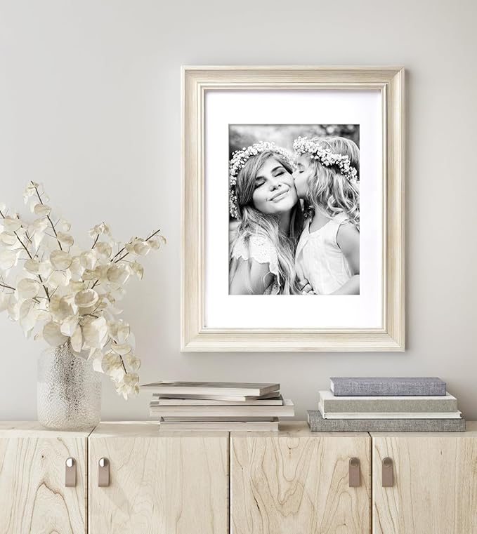 Yaetm 11x14 Picture Frame with Mat for 8x10 Set of 4, 1.4" Wide Molding & Rustic White Photo Frames 11 x 14 with Tempered Glass for Wall Gallery, Home and Office, Wall Mount (4 Pack, White)
