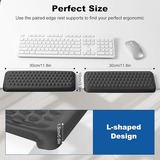 L-Shaped Arm Rest for Desk(2-Piece) Made of Memory Foam,Footrest for Under Desk at Work.Ideal for Office and Home Use.Reduces Typing Fatigue and Enhances Comfort During Work Or Gaming（ Black）