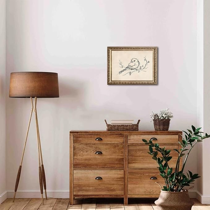uniro Vintage Wall Art Prints Farmhouse Decor Bird Sketch Canvas Oil Painting Neutral Bird Line Drawing Beige Decor Minimalist Spring Artwork Pictures for Bedroom Gallery Living Room De cor (8" x 10"-UNFRAMED)