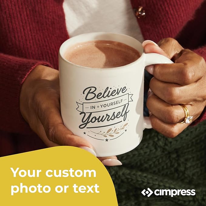 Personalized Mug, Custom Ceramic Mug with Photo and Text, 11oz, Pack of 1, Glossy Coffee Cup, Perfect for Christmas, Secret Santa or as Holiday Gift for Family or Friends, White/Yellow
