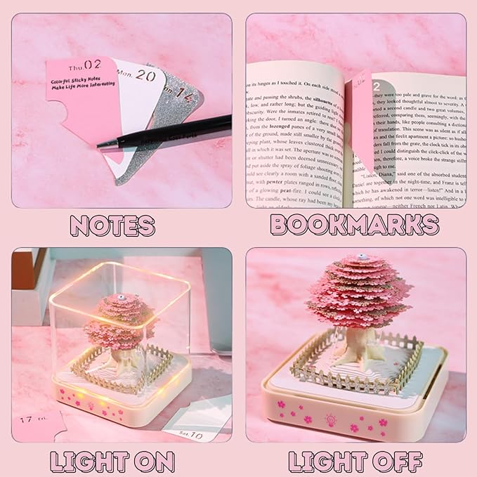 3D Calendar 2026, Cherry Blossom Tree Time Piece Calendar 2026, Daily Tear-Off Memo Pad with LED Glow, Paper Carving Desktop Decoration, Unique Holiday & New Year Paper Craft Gift