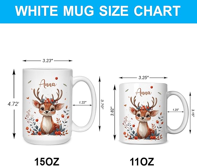 Hyturtle Personalized Cute Reindeer Coffee Mug - Gift for Animal Lover - Just A Girl Who Loves Reindeers - Custom Ceramic Cup 11oz - 15oz