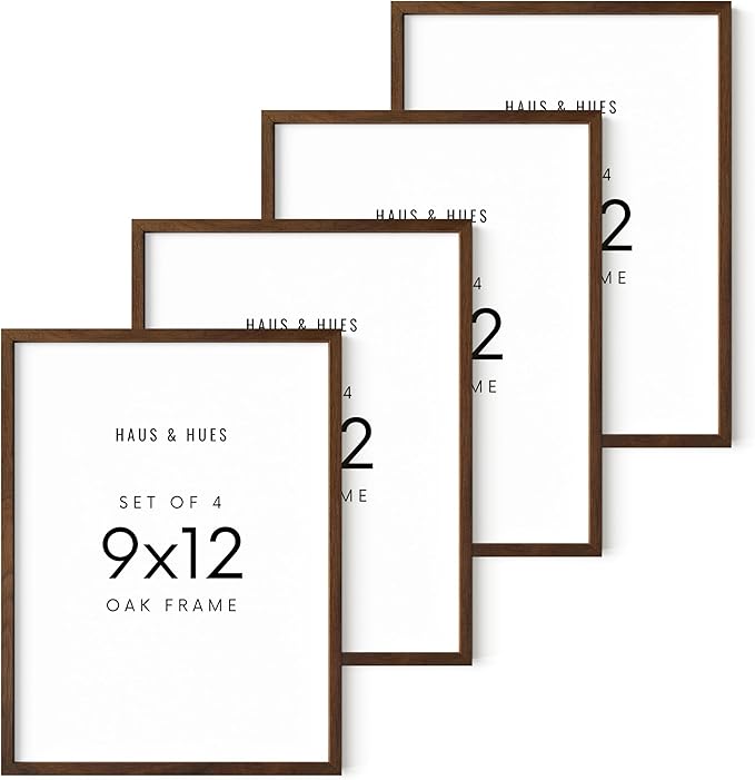 HAUS AND HUES Walnut Wood 9x12 Picture Frames - Set of 4, Natural Frames for Photos and Prints (Walnut Oak Frame)