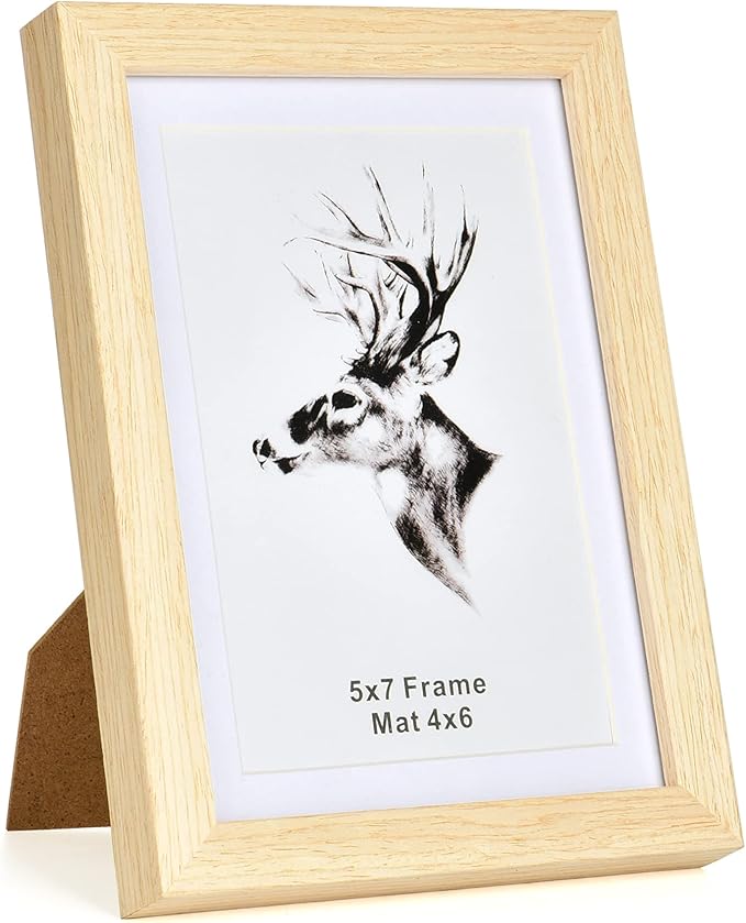 Yaetm 5x7 Oak Picture Frame with Mat for 4x6 Set of 4, Natural Solid Oak Wood Photo Frames 5 x 7 with Tempered Glass, Display on Tabletop or Wall Mounting