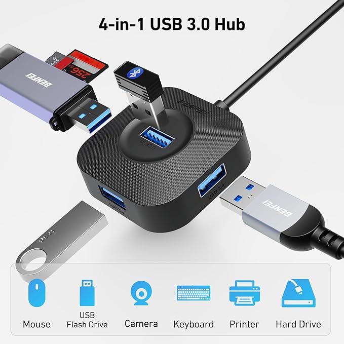 BENFEI USB C Hub, 4 Ports USB 3.0 Hub with 5Gbps Data Transfer, USB C Splitter for Type C MacBook, Mac Pro, iMac, Surface, XPS, Flash Drive, Mobile HDD