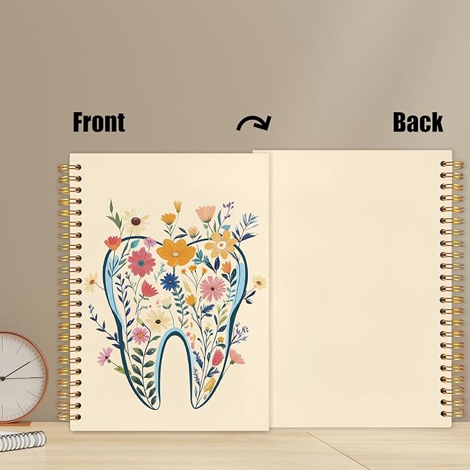 WUCHJ Dentist Gifts Notebook Journal, Dental Assistant Office Gifts for Women, Yellow Floral Tooth Dental Spiral Notebook Journal for Note Taking, Dentist Office Supplies, 5.5x8.3 Inch