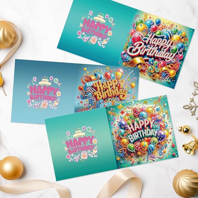 6-Pack Wishes & Blooms Bouquet Diamond Painting Greeting Card Kits, Special Shaped Diamonds Painting, DIY Handcraft for Relatives and Friends with Wishes,Unique Design Crafting for Birthday Cards