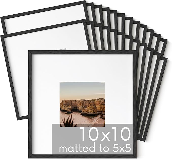 HAUS AND HUES Black Oak Wood 10x10 Picture Frames - Set of 25, Square Frames with Mat, Premium Frames for Posters and Photos (10x10 in, Black, Set of 25)
