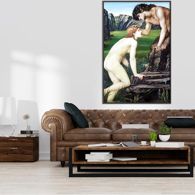 Edward Burne Jones Canvas Wall Art Pan And Psyche Poster Vintage Poster Master Painting Print Modern Home Decor Suitable for Home Office Classroom Wall Decor Unframed(24x36inc/60x90cm)
