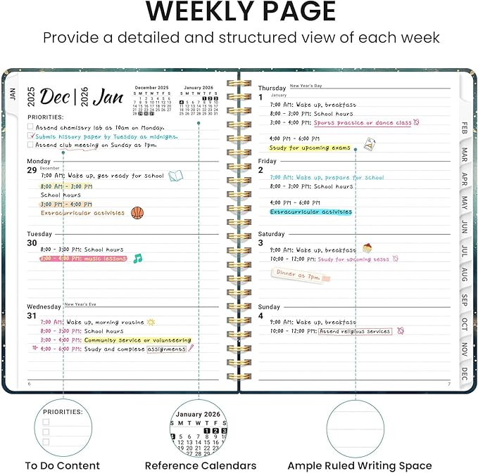 2026 Planner, Monthly and Weekly Calendar Planner for Women, Jan 2026 - Dec 2026, Hardcover Pretty 2026 Agenda Planner Book with Tabs, Spiral Bound, Perfect for School Office Home Supplies, 6.3" x 8.5" - Whale Dreams