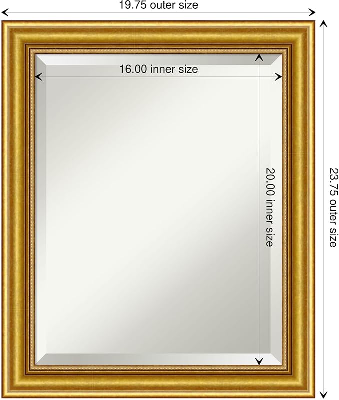 Amanti Art Gold Wall Mirror 24x20 Townhouse Gold Rectangle Bathroom Mirror for Wall Decor Living Room, Small Traditional Wood Frame, Hangs Horizonally and Vertically, Bathroom Decor, Beveled Edge