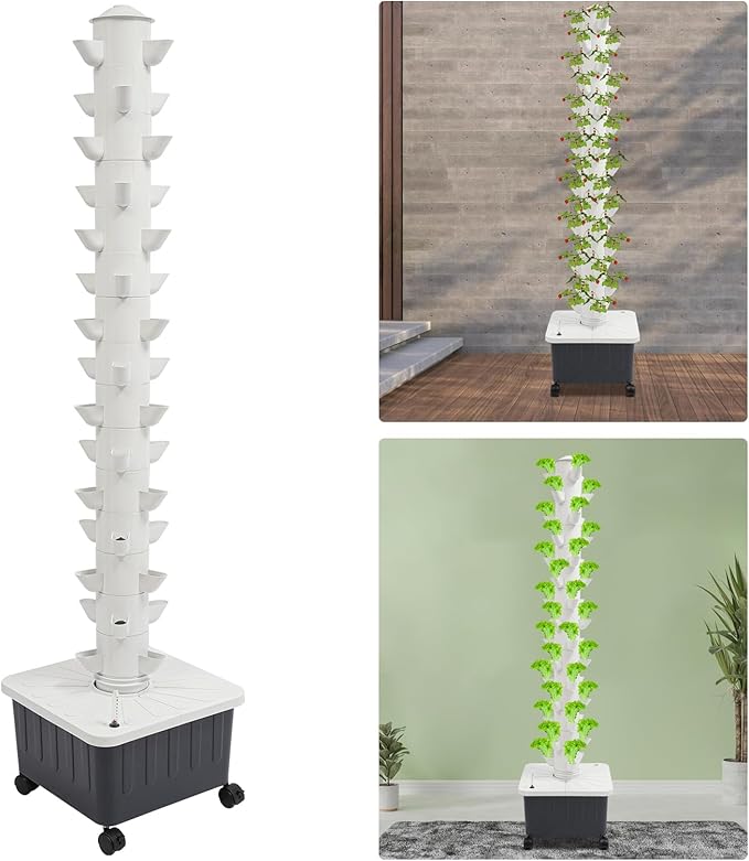 LOYALHEARTDY Hydroponics Growing System Kit, Vertical Hydroponic Tower with Water Pump & Wheels, 15 Layer 45 Plants Sites Indoor Gardening System for Vegetable, Strawberries, Lettuce