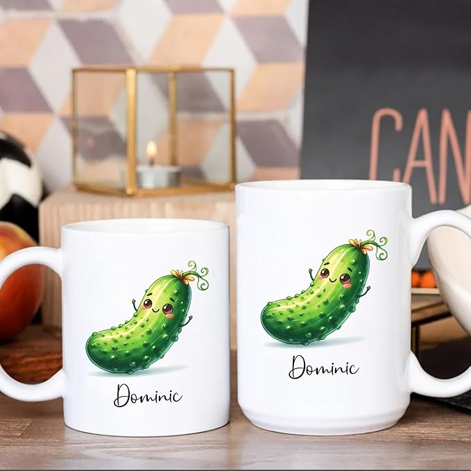 Personalized Cucumber Coffee Mug Gift For Cucumber Lover Birthday, Customized Name Cucumber Ceramic Cups, Vegetable Enthusiast's Mugs, Cucumber Fruit Travel Porcelain Cup 11oz 15oz, Cucumber Gift