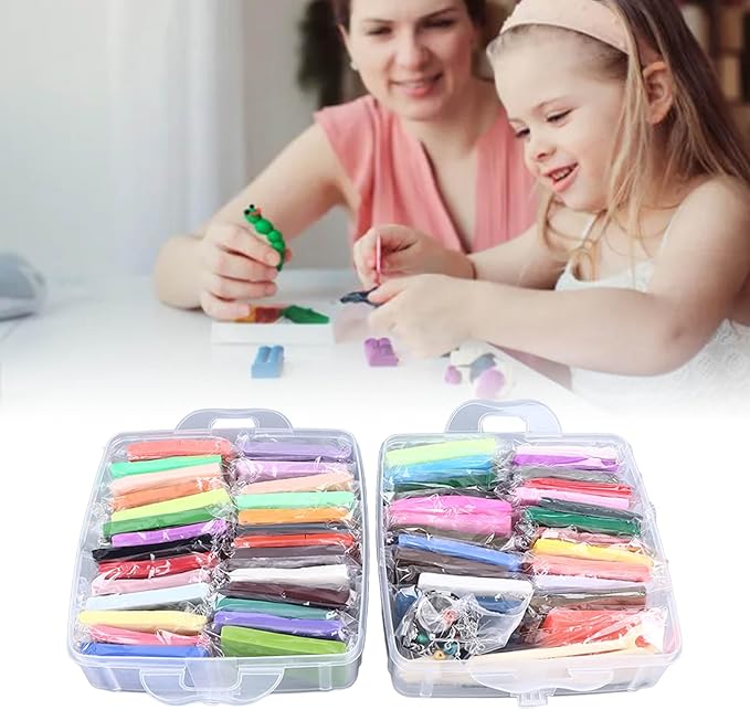 50 Colours Modelling Clay Set, Polymer Clay Starter Kit with 5 Sculpting Tools, Soft Light Safe Easy to Mouldable Air Dry Clay for Children Over 3 Years Old, Creative DIY Art Craft