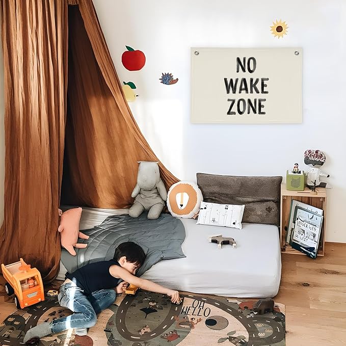 Kids Room Decor No Wake Zone Surf Nursery Playroom Decor Canvas Banner,Coastal Baby Room Decor,Beach Nursery Decorations,Lake House Nautical Wall Hanging Flag Canvas Banner 30x20 Inch