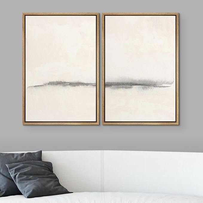 SIGNWIN Framed Canvas Print Wall Art Set Grunge Pastel Paint Stroke Landscape Abstract Shapes Illustration Art Minimalism Decorative Nordic for Living Room, Bedroom, Office - 24"x36"x2 Natural