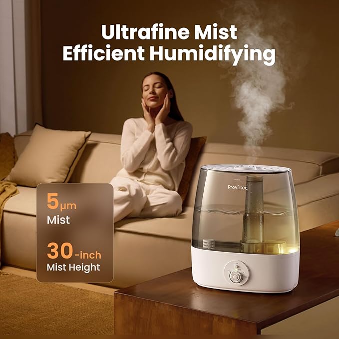 6.5L Stay Clean Tank Humidifier for Large Room, Low Maintenance, Top Fill Design, Ultra Quiet 65H Runtime, Cool Mist Ultrasonic for Bedroom, Home, Plants HC12