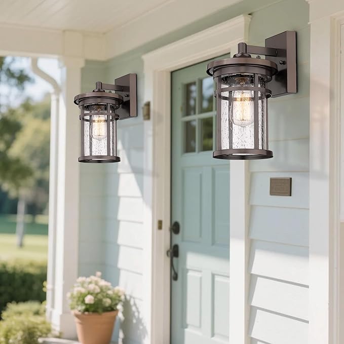 Casia Outdoor Wall Sconces, Exterior Wall Lantern, Farmhouse Porch Lighting Fixture, Front Door Mounted Lights, Outside Lighting Lamp for Patio, Porch, Garden,Balcony(Oil Rubbed Bronze, 12" H)
