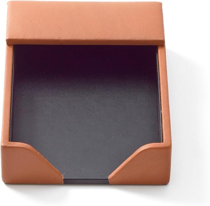 Leatherology Cognac Classic Memo Pad Holder – Leather Desk Note Holder with 210 Sheets Included, Compact Open-End Design & Microsuede Base for Home or Office Use