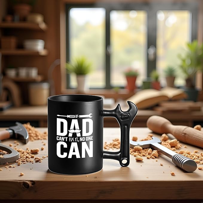 LOZACHE Novelty Coffee Mug with Wrench Handle for Dad, Funny Birthday Gifts from Daughter Son for Father, Papa, Daddy - Christmas, Father's Day Gift Idea - If Dad Can't Fix It NO One Can Cup