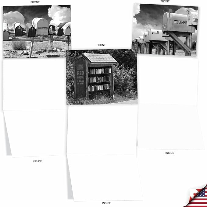 The Best Card Company - 10 Blank Note Cards with Envelopes (4 x 5.12 Inch) - Black & White Photos, Bulk Boxed Set - In the Mail M9681OCB
