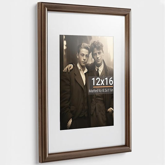 Heimlove 12x16 Picture Frame,12 x 16 Natural Solid Walnut Wood Frame Matted to 8.5x11 with Tempered Glass,12"x16" Handcrafted wood Poster Frame,Vertical or Horizontal Wall Hanging Display,1 Pack