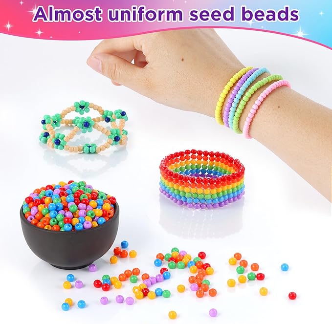 4mm Seed Beads for Jewelry Making, Funtopia 39 Colors Uniform Small Beads for Bracelet Making Kit, 3900pcs Glass Seed Bead Kit with Instructions, Tiny Craft for DIY Art Jewelry Making