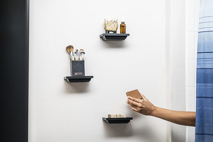 Floating Wall Shelves Mounted Set of 3, Small Decorative Home Decor for Bathroom, Living Room, Kitchen, Bedroom, and Office 6x4inches (Black, 3)
