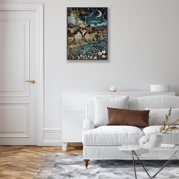 CSZPPQAF House Paint by Numbers for Adults Beginner, Moon Stars Paint by Number Kits on Canvas, DIY Acrylic Oil Painting by Numbers for Home Wall Decor 16X20inch