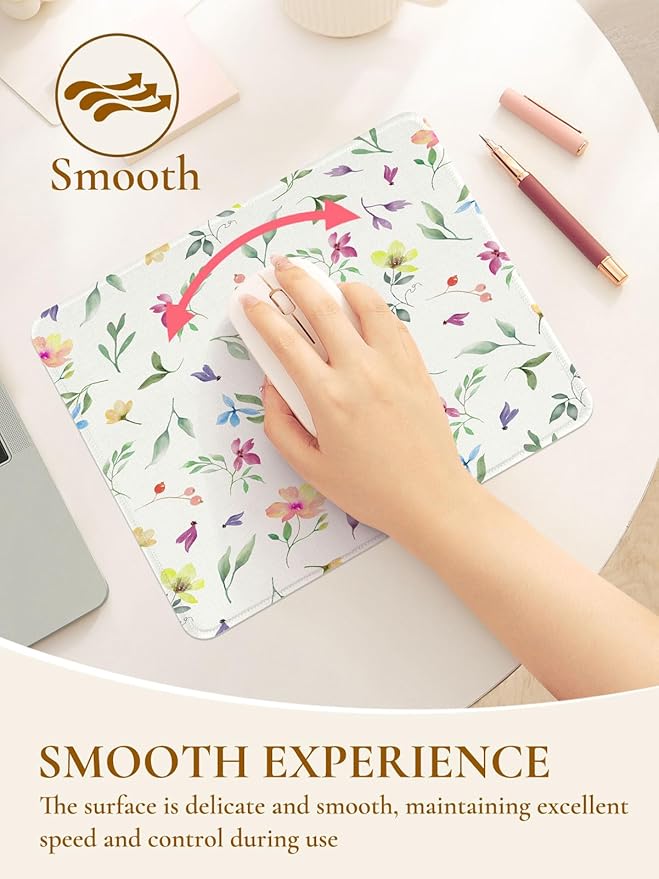 Colorful Cute Flowers Mouse Pad, Waterproof Aesthetics Leaf Mouse Pads Design, Non-Slip Rubber Base Computer Simple Funny Mousepad,Small Mouse Mat Desk Accessories Office Supplies