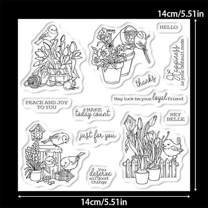Flowers Birds Fence Stamps and Cutting Dies for Card Making DIY Transparent Silicone Clear Stamp and Metal Die Cuts Sets for Scrapbooking Paper Greeting Cards Decor Seals Craft Supplies
